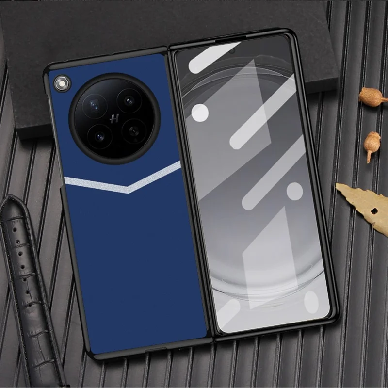 For Oppo Find N6 5G Case V-Shape Splicing Leather Coated PC Phone Cover - White