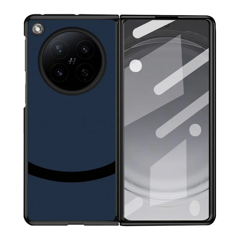 For Oppo Find N6 5G Case Business Patchwork PU Leather Coated PC Phone Cover - Navy Blue