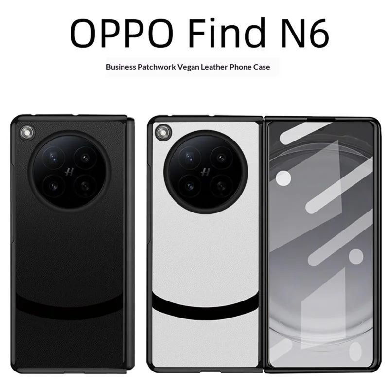 For Oppo Find N6 5G Case Business Patchwork PU Leather Coated PC Phone Cover - Navy Blue