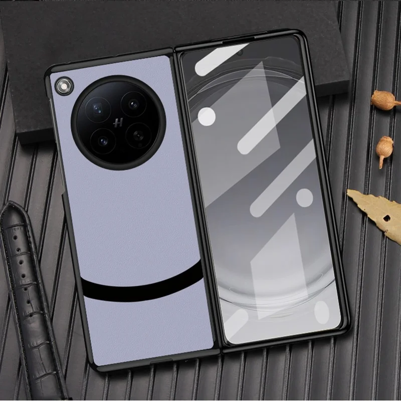 For Oppo Find N6 5G Case Business Patchwork PU Leather Coated PC Phone Cover - Navy Blue