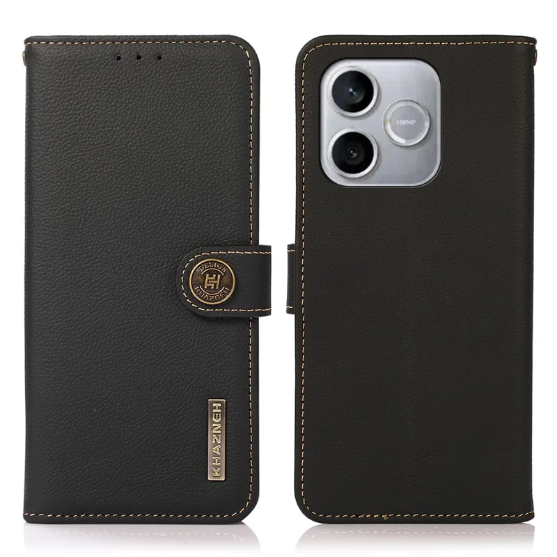 KHAZNEH for Honor 600 Lite 5G Case Genuine Cow Leather RFID Blocking Wallet Phone Cover - Black