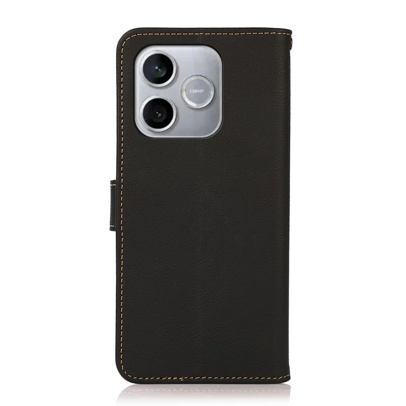 KHAZNEH for Honor 600 Lite 5G Case Genuine Cow Leather RFID Blocking Wallet Phone Cover - Black