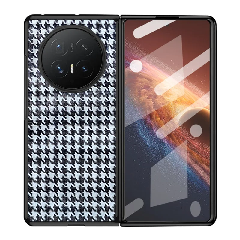 For Honor Magic V6 5G Case Grid Texture PU Leather Foldable Phone Cover Shockproof Hybrid TPU PC Protective Shell - Houndstooth pattern