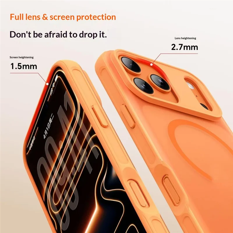 For iPhone 17 Pro Magnetic Case Anti-fingerprint Soft-touch Shockproof  TPU + PC Cover - Orange