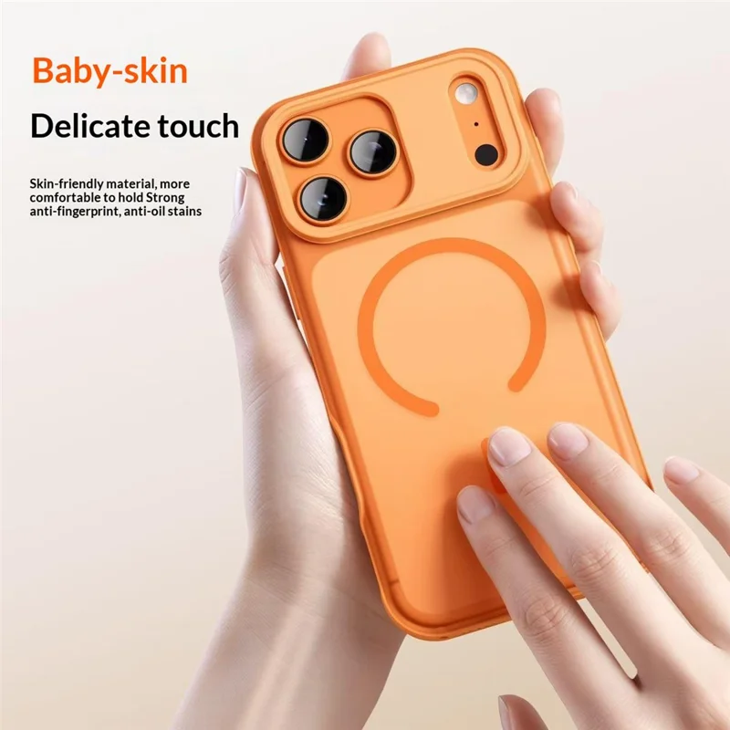 For iPhone 17 Pro Magnetic Case Anti-fingerprint Soft-touch Shockproof  TPU + PC Cover - Orange