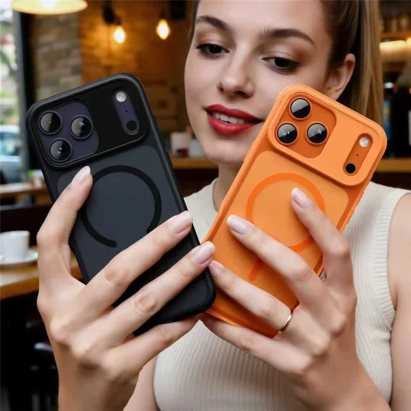 For iPhone 17 Pro Max Magnetic Case Anti-fingerprint Soft-touch Shockproof  TPU + PC Cover - Orange