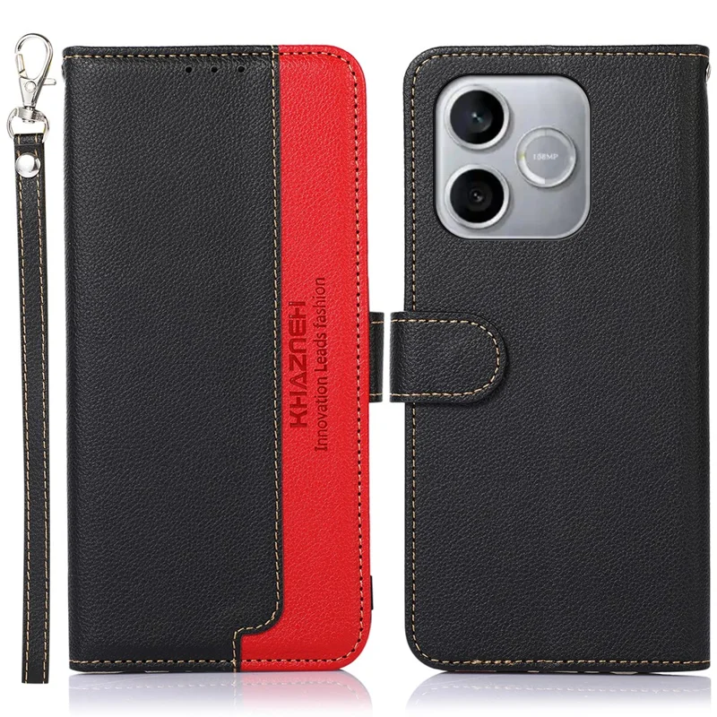 KHAZNEH For Honor 600 Lite 5G Case RFID Blocking Wallet Litchi Texture PU Leather Phone Cover with Strap - Black