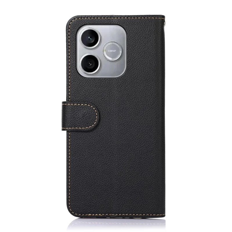 KHAZNEH For Honor 600 Lite 5G Case RFID Blocking Wallet Litchi Texture PU Leather Phone Cover with Strap - Black