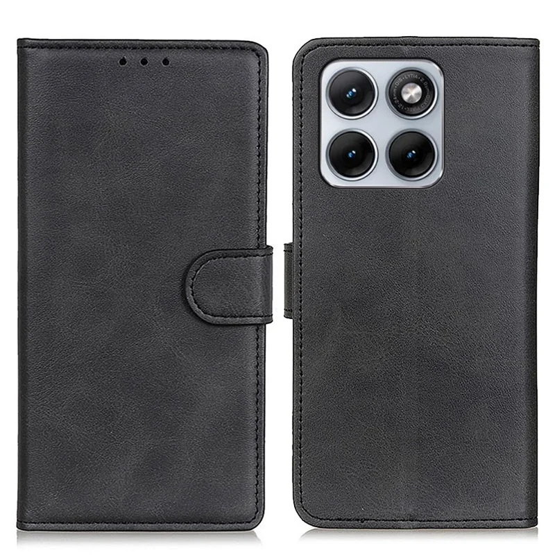 For Motorola Edge 70 Fusion 5G Case Cowhide Texture Leather Wallet Stand Phone Cover - Black