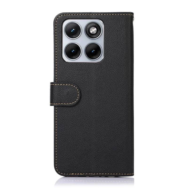 KHAZNEH For Motorola Edge 70 Fusion+ 5G / Edge 70 Fusion 5G Case RFID Blocking Wallet Litchi Texture PU Leather Phone Cover with Strap - Black
