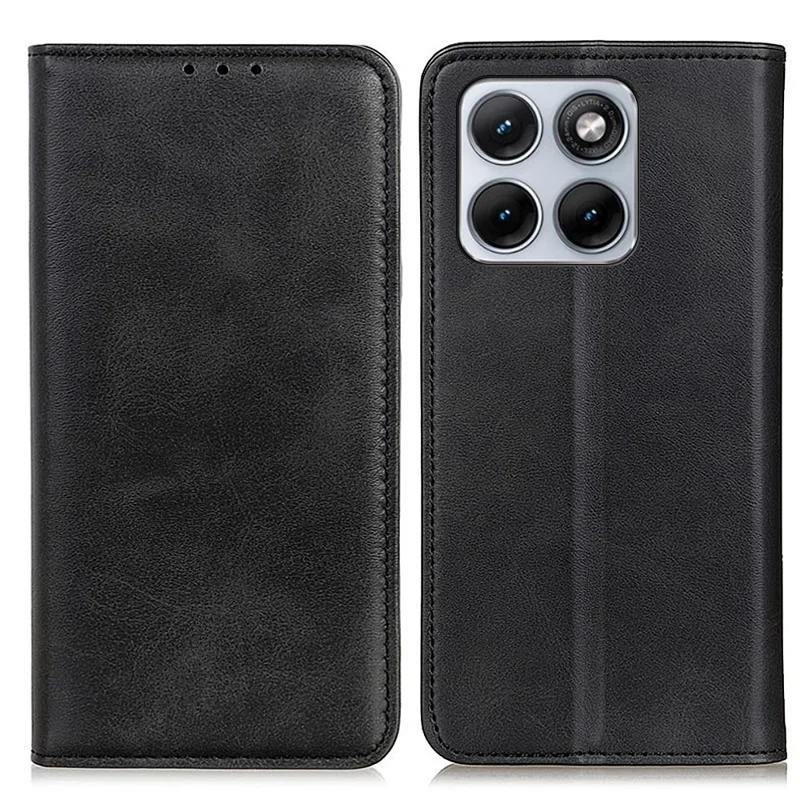 For Motorola Edge 70 Fusion 5G Case Cowhide Texture Split Leather Flip Wallet Phone Cover - Black
