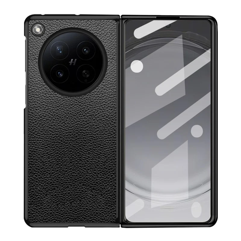 For Oppo Find N6 5G Case Litchi Texture PU Leather Coated PC + TPU Protective Phone Back Cover - Black