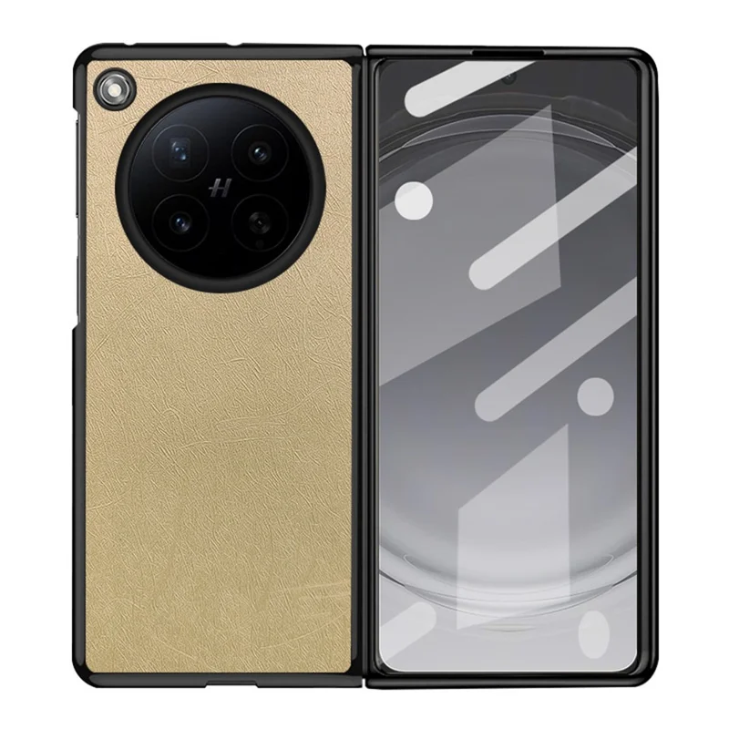 For Oppo Find N6 5G Case Silk-Textured PU Leather Coated PC TPU Protective Phone Back Cover - Gold