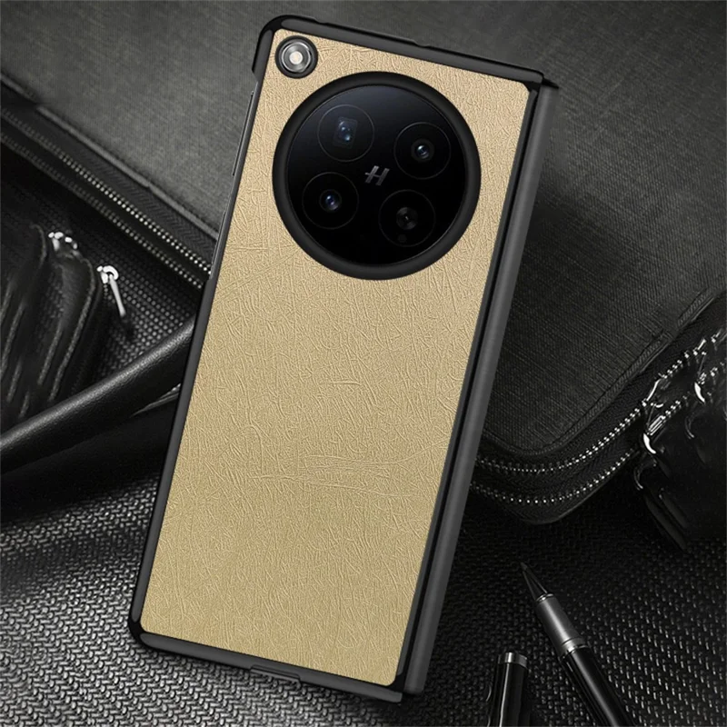 For Oppo Find N6 5G Case Silk-Textured PU Leather Coated PC TPU Protective Phone Back Cover - Gold