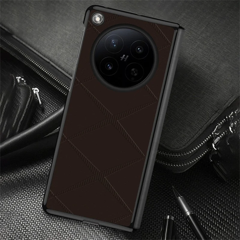 For Oppo Find N6 5G Case X-Patterned TPU PU Leather PC Anti-Drop Phone Cover - Brown