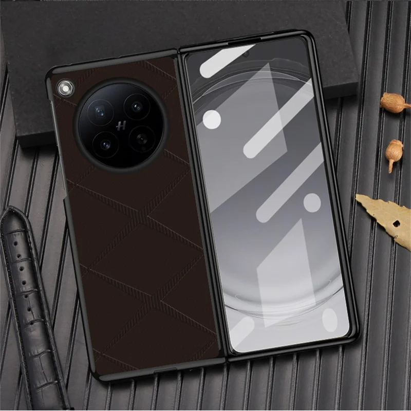 For Oppo Find N6 5G Case X-Patterned TPU PU Leather PC Anti-Drop Phone Cover - Brown