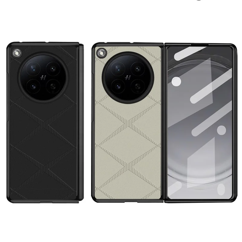 For Oppo Find N6 5G Case X-Patterned TPU PU Leather PC Anti-Drop Phone Cover - Brown