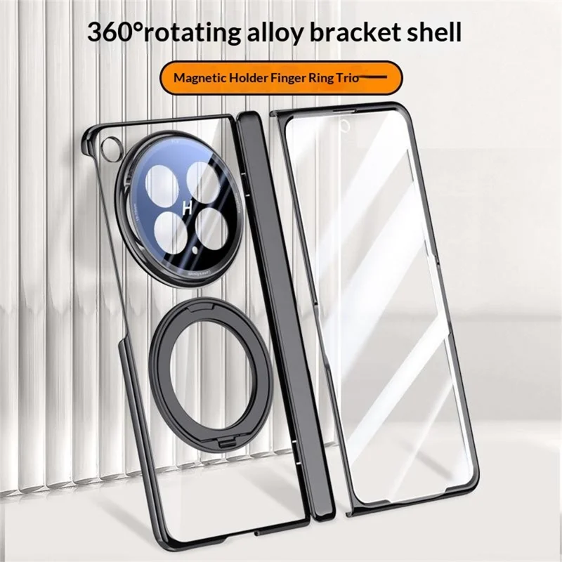 For Oppo Find N6 5G Magnetic Case Kickstand Electroplated PC Phone Cover Built-In Screen Protector - Silver