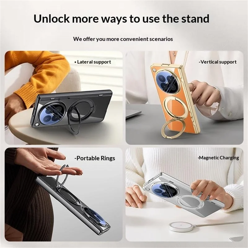 For Oppo Find N6 5G Magnetic Case Kickstand Electroplated PC Phone Cover Built-In Screen Protector - Silver