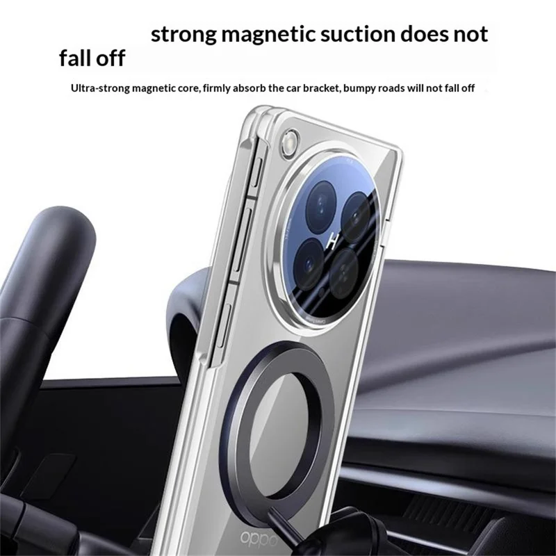 For Oppo Find N6 5G Magnetic Case Kickstand Electroplated PC Phone Cover Built-In Screen Protector - Silver