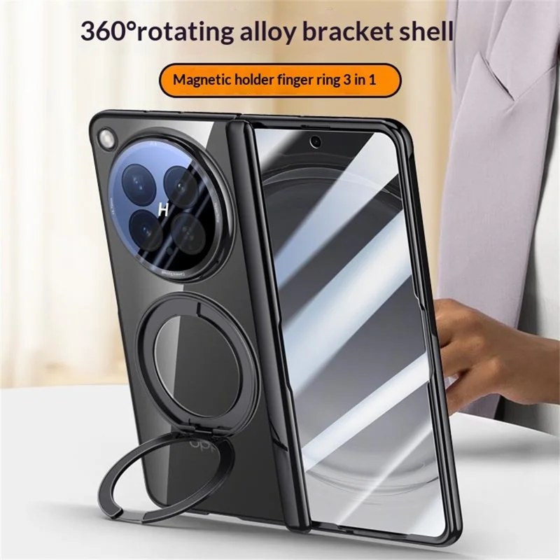 For Oppo Find N6 5G Magnetic Case Kickstand Electroplated PC Phone Cover Built-In Screen Protector - Silver