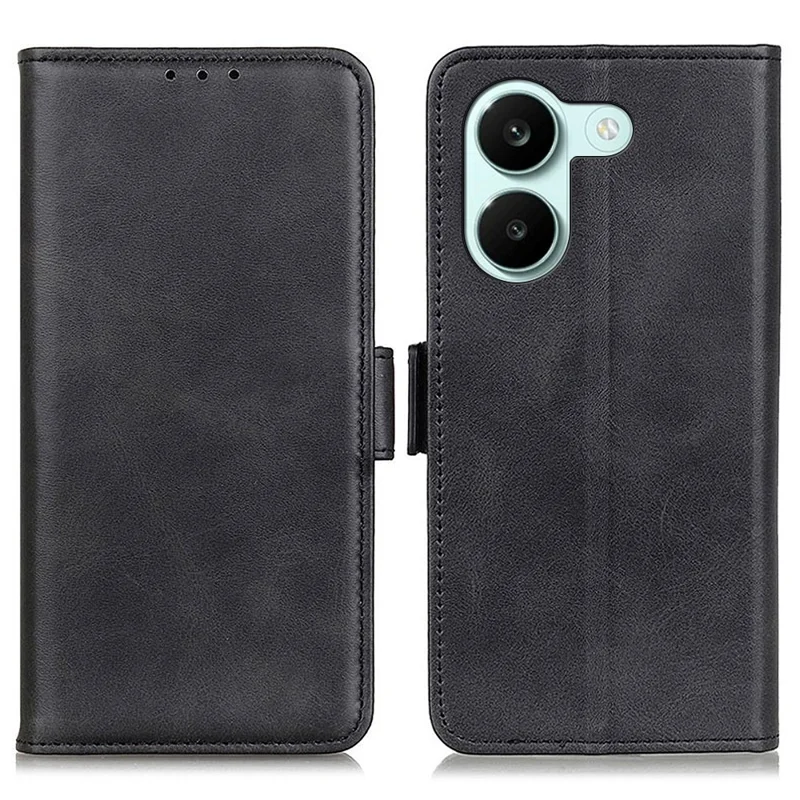 For Xiaomi Poco X8 Pro 5G / Redmi Turbo 5 5G Case Stand Cowhide Texture PU Leather Phone Cover - Black
