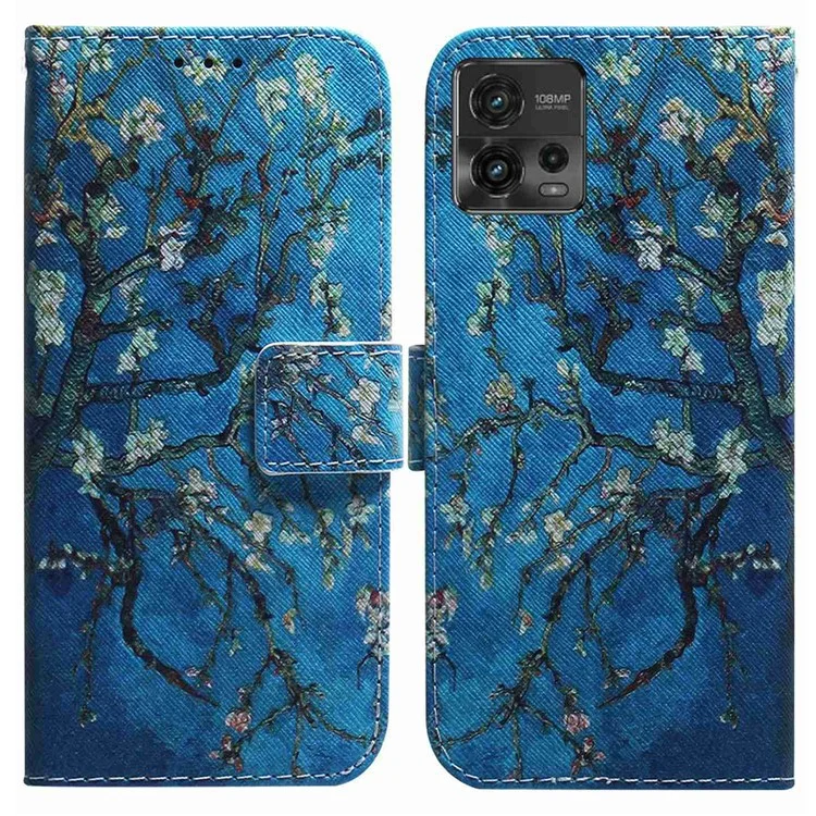 Für Motorola Moto G72 4G Buchstil Muster Druck PU Leder Cover Wallet Brieftasche Magnetische Verschlussständer Phone Hülle Hülle - Aprikosenblumen