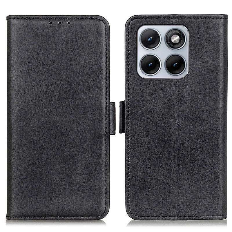 For Motorola Edge 70 Fusion 5G Case Stand Cowhide Texture PU Leather Phone Cover - Black