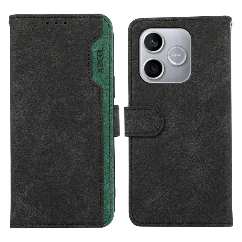 ABEEL For Honor 600 Lite 5G Case Color Splicing Leather Flip Phone Cover RFID Blocking - Black