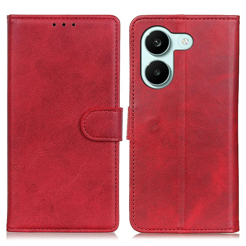 For Xiaomi Poco X8 Pro 5G / Redmi Turbo 5 5G Case Cowhide Texture Leather Wallet Stand Phone Cover - Red