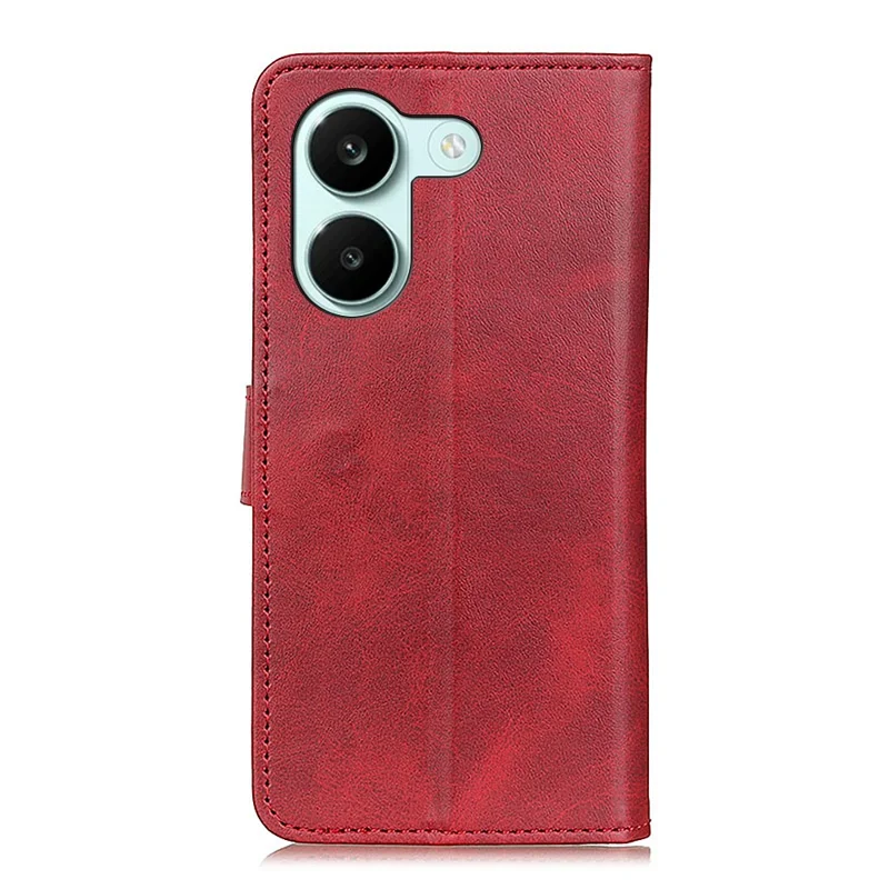 For Xiaomi Poco X8 Pro 5G / Redmi Turbo 5 5G Case Cowhide Texture Leather Wallet Stand Phone Cover - Red