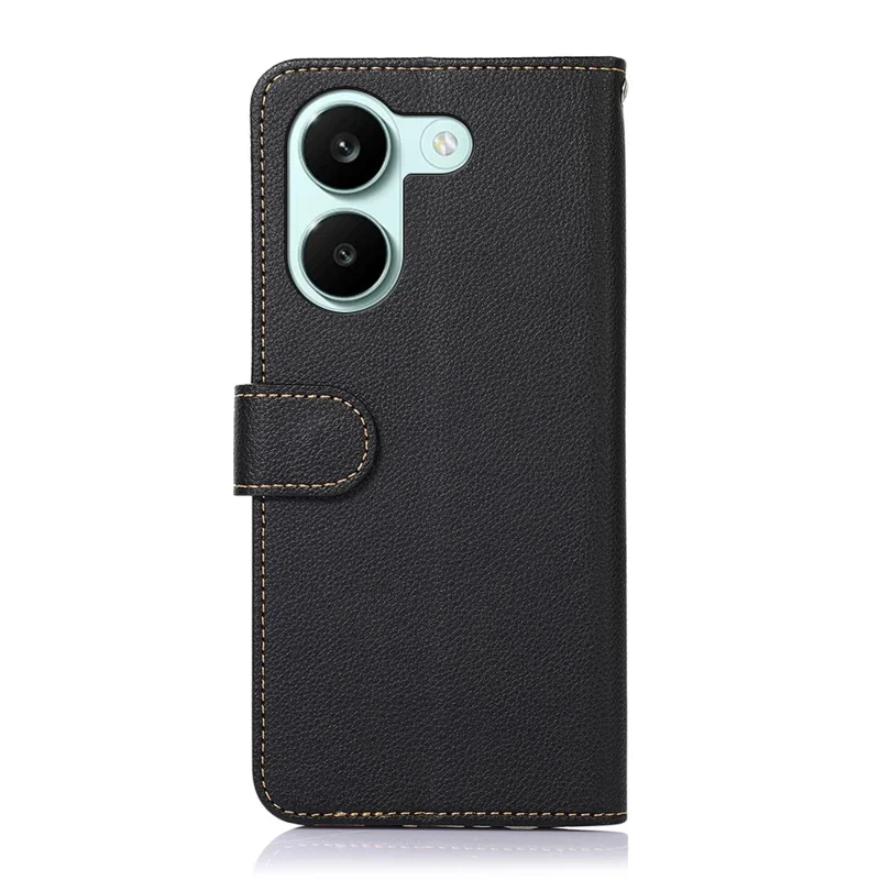 KHAZNEH Leather Case for Xiaomi Redmi Turbo 5 5G  /  Poco X8 Pro 5G RFID Blocking Wallet Litchi Texture PU Phone Cover with Strap - Black