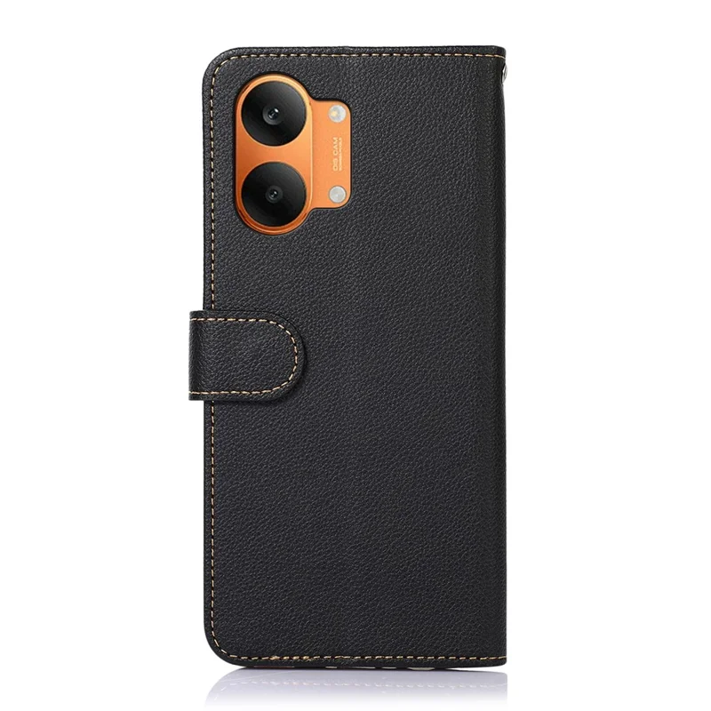 KHAZNEH Leather Case for Xiaomi Poco X8 Pro Max 5G  /  Redmi Turbo 5 Max 5G RFID Blocking Wallet Litchi Texture PU Phone Cover with Strap - Black