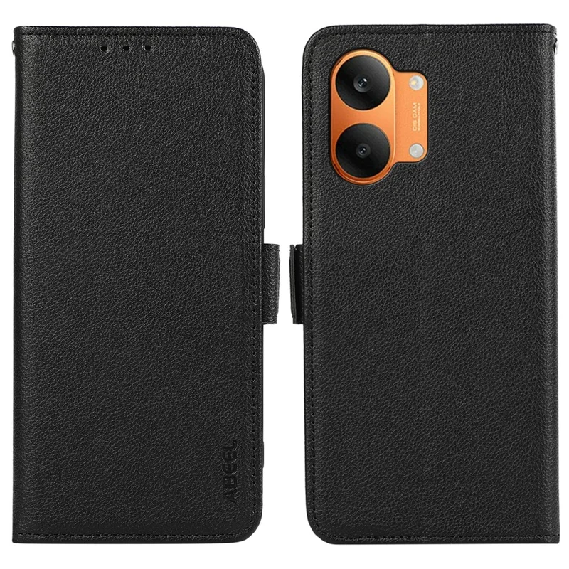 ABEEL Leather Case for Xiaomi Poco X8 Pro Max 5G  /  Redmi Turbo 5 Max 5G Litchi Texture RFID Blocking Phone Cover - Black
