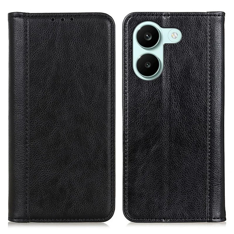 Stand Case for Xiaomi Poco X8 Pro 5G  /  Redmi Turbo 5 5G Split Leather Litchi Texture Wallet Phone Cover - Black