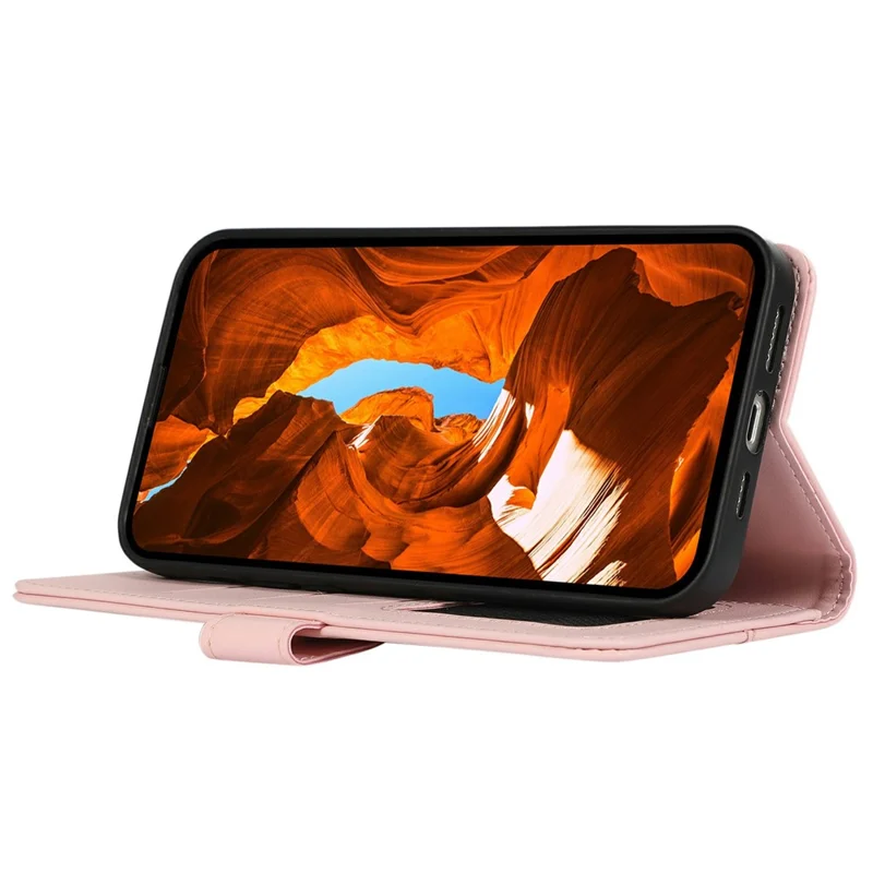 Fodral för Honor 600 Lite 5G, vikbar läderfodral med RFID-skydd – Rosa