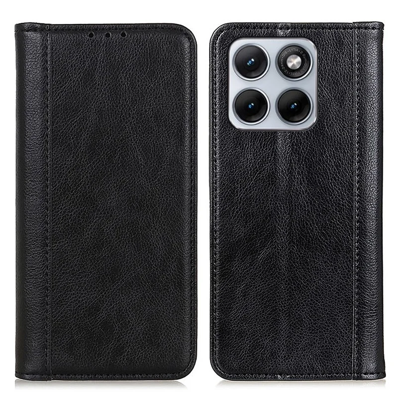 For Motorola Edge 70 Fusion 5G Stand Case Split Leather Litchi Texture Wallet Phone Cover - Black