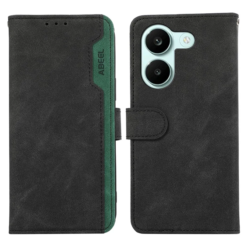 ABEEL For Xiaomi Poco X8 Pro 5G / Redmi Turbo 5 5G Case Color Splicing Leather Flip Phone Cover RFID Blocking - Black