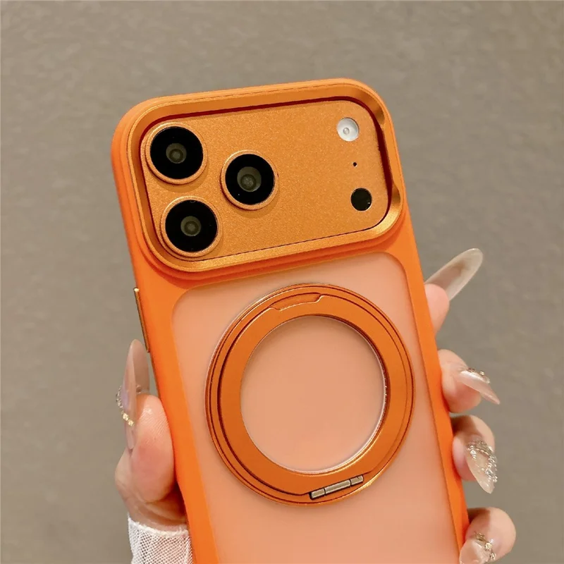 For iPhone 17 Pro Max Magnetic Case with Tempered Glass 360° Ring Kickstand Matte Translucent Cover Compatible with MagSafe - White