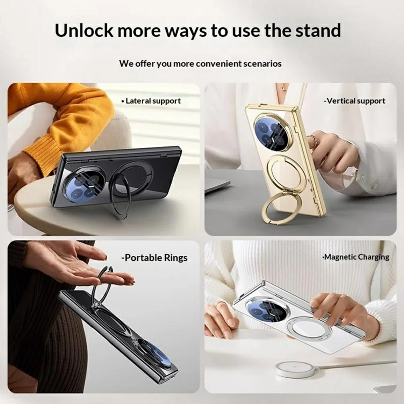 For Honor Magic V6 5G Fold Magnetic Case Kickstand Electroplated PC Phone Cover Built-In Screen Protector - Black