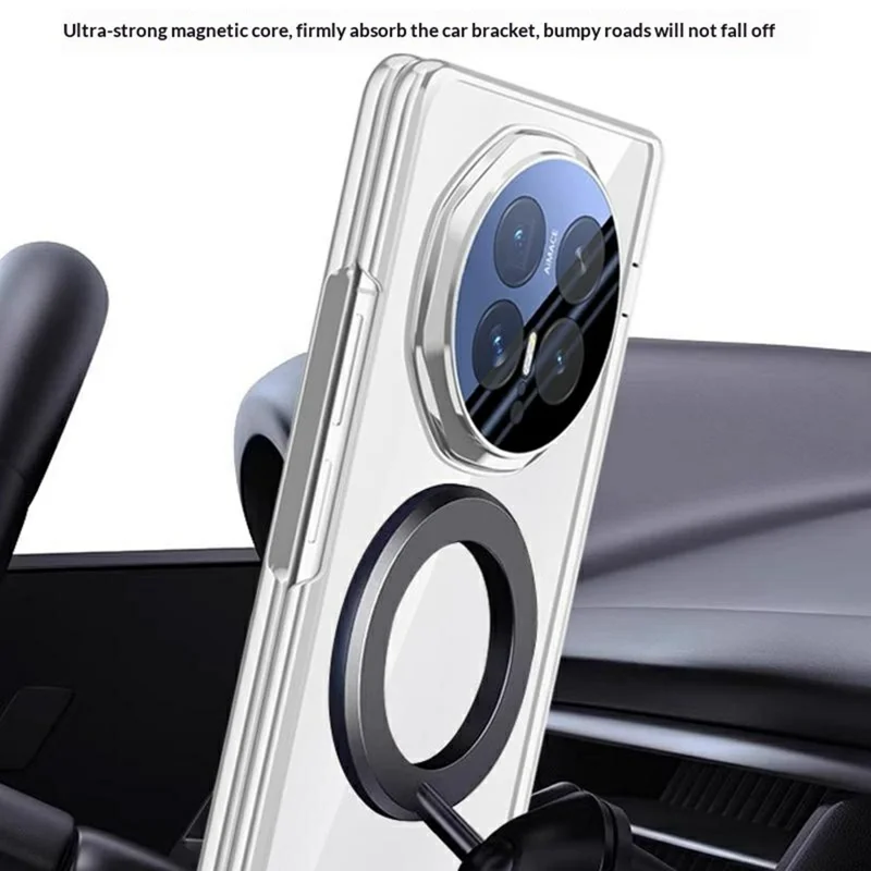 For Honor Magic V6 5G Fold Magnetic Case Kickstand Electroplated PC Phone Cover Built-In Screen Protector - Black