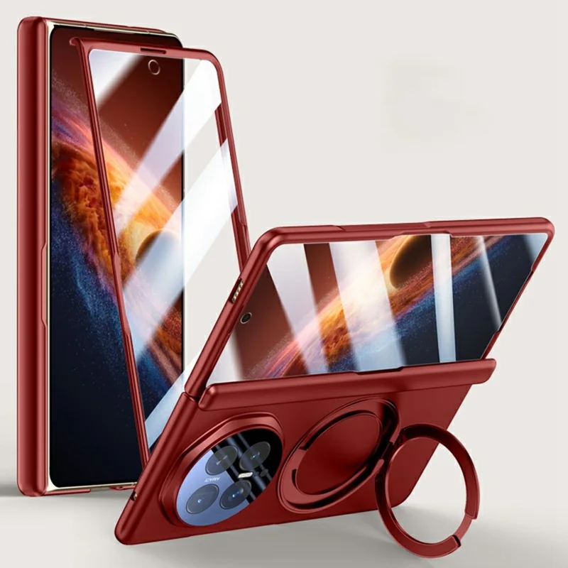 For Honor Magic V6 5G Magnetic Case Kickstand Skin Touch PC Phone Cover Built-In Screen Protector - Red