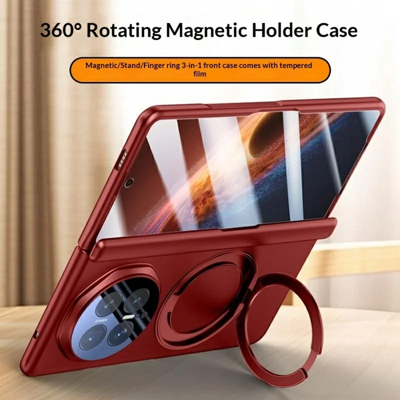 For Honor Magic V6 5G Magnetic Case Kickstand Skin Touch PC Phone Cover Built-In Screen Protector - Red