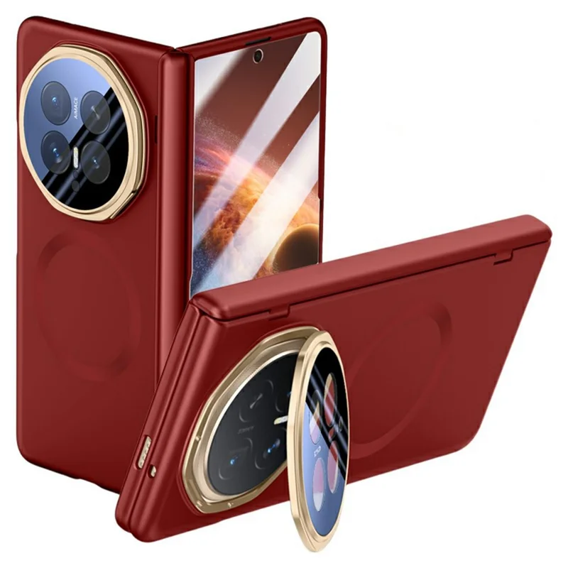 For Honor Magic V6 5G Fold Magnetic Case Hard PC Phone Cover with Rear Small Screen Protector - Red