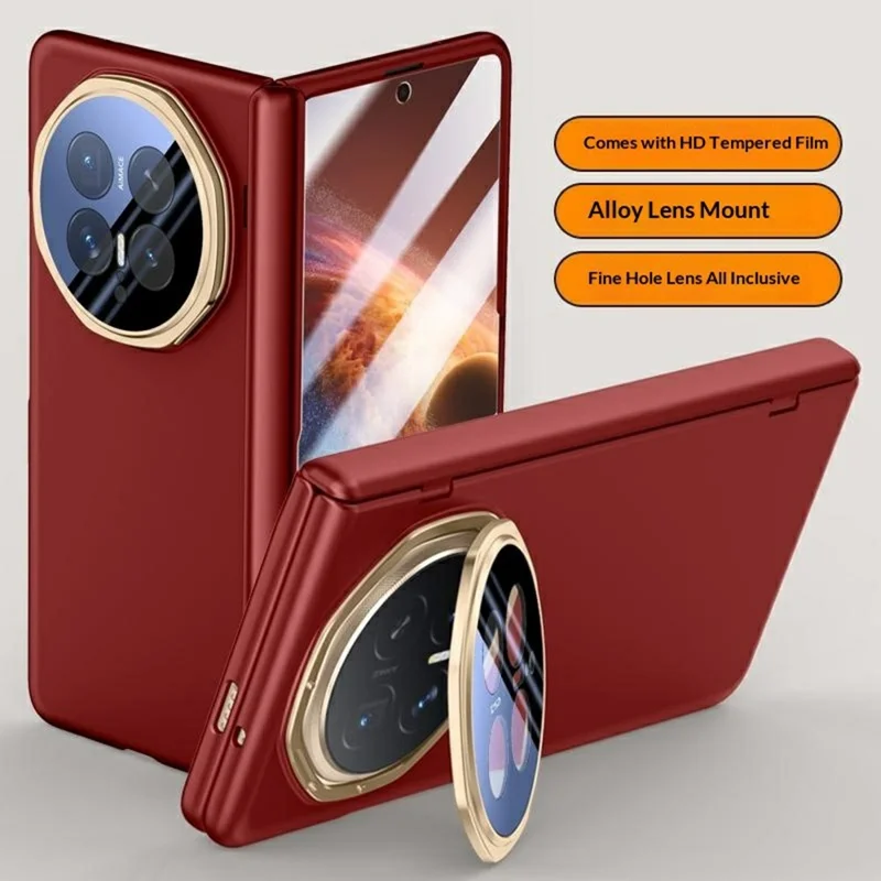For Honor Magic V6 5G Fold Case Hard PC Hinge Protection Phone Cover with Rear Small Screen Protector - Red