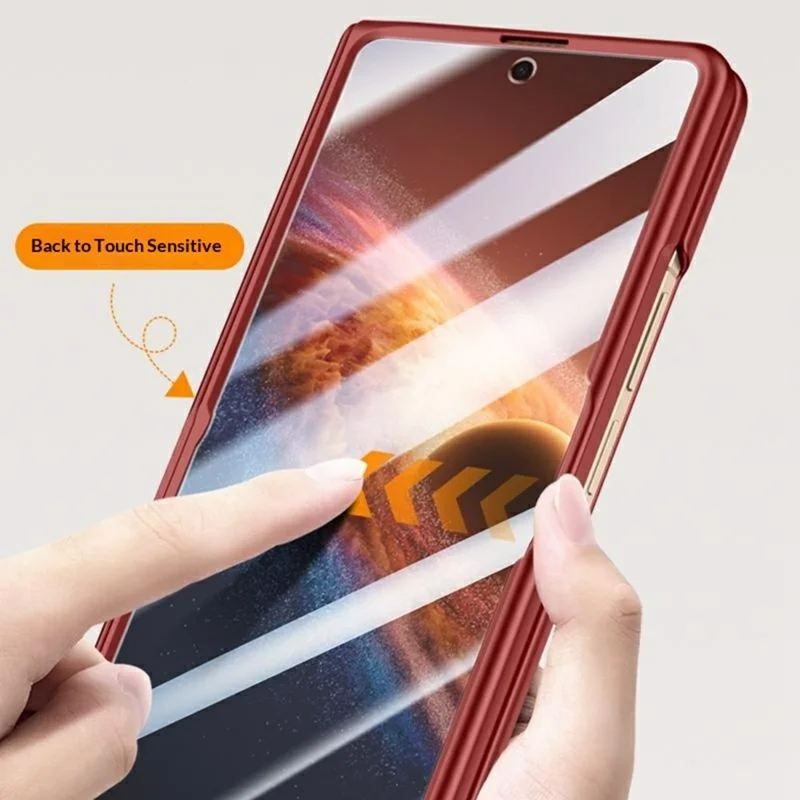 For Honor Magic V6 5G Fold Case Hard PC Hinge Protection Phone Cover with Rear Small Screen Protector - Red