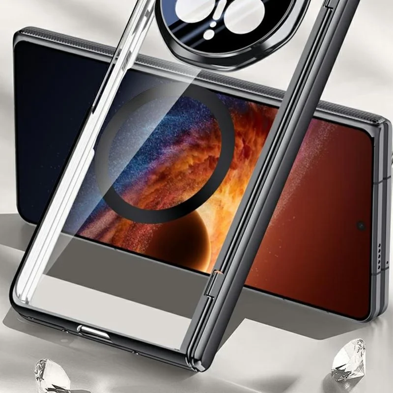 For Honor Magic V6 5G Magnetic Case Hard PC + Acrylic Phone Cover with HD Screen Protector - Black