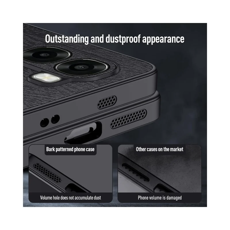 For Oppo A6x 4G  /  Oppo A6x 5G Case Wood Texture PU Leather Coated PC TPU Phone Cover - Black