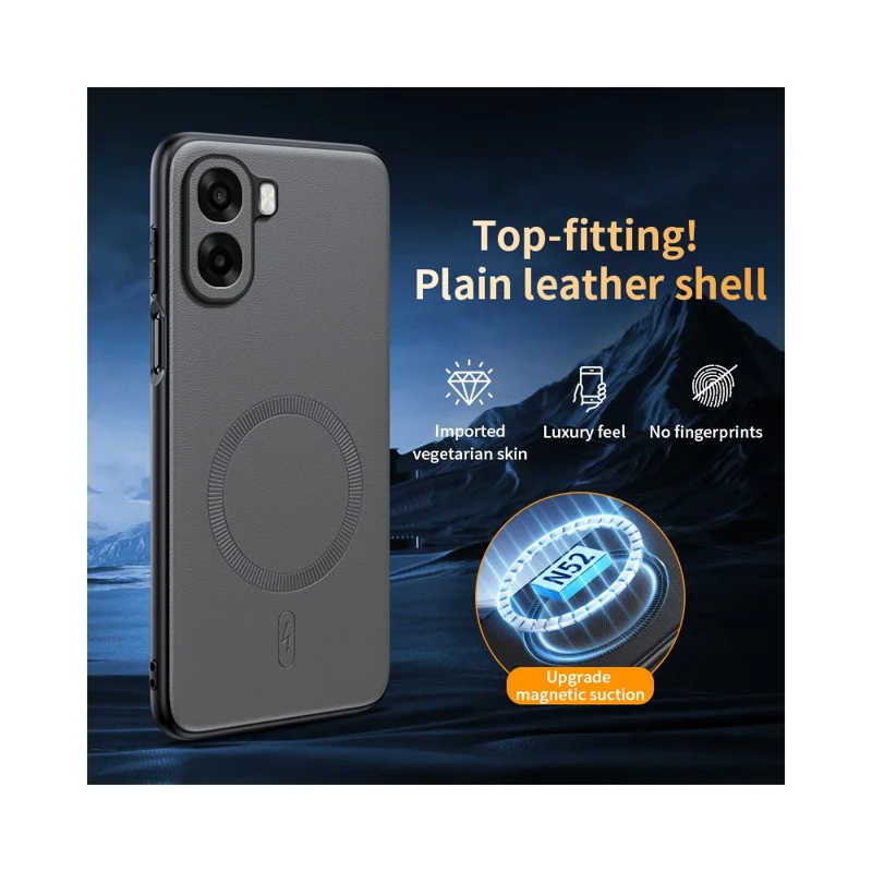 For Oppo A6x 4G  /  Oppo A6x 5G Magnetic Case Leather Coated TPU + PC Phone Cover - Grey