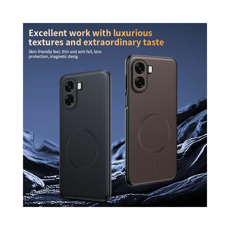 For Oppo A6x 4G  /  Oppo A6x 5G Magnetic Case Leather Coated TPU + PC Phone Cover - Grey